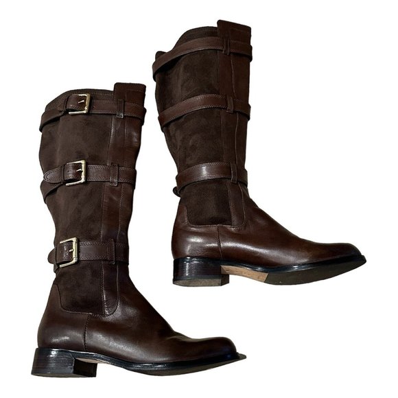 COLE HAAN NikeAir Leather Suede Buckle Knee High Boots Riding Western Size 7.5 B - Picture 2 of 11